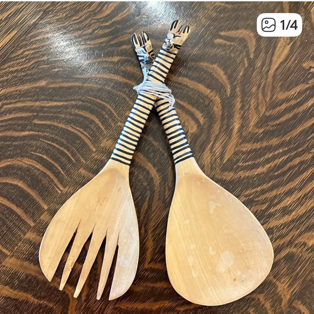 💛🆕Hand Carved Wooden Salad Servers